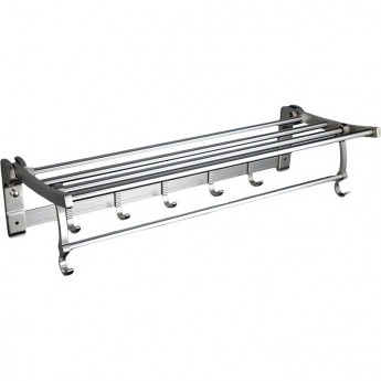 Держатель для полотенец FRAP F808 с полкой и крючками, поворотный, хром Держатель для полотенец FRAP F808 с полкой и крючками, поворотный, хром